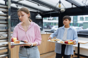 Students having lunch canteen